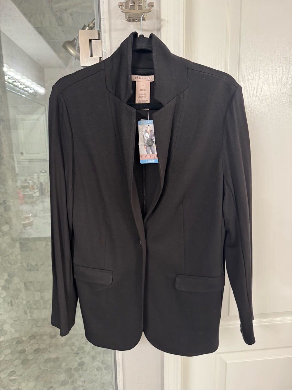 Philosophy Black Stretch Blazer Size Large NWT